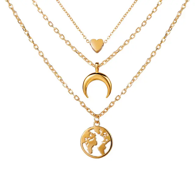 Kalung Peta Dunia Berlapis Hati Emas untuk Wanita Grosir N209232