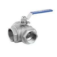 Válvula de Bola de Tres Vías de Acero Inoxidable SS304/316 de Operación Manual, Tipo T/Tipo L, Rosca Hembra NPT/BSP, 3/4 Pulgadas, Base OEM
