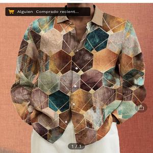 Camisas Casuales de Manga Larga con Cuello Mao para Hombre, Antiarrugas, Popelina, Estampado por Descarga, Transpirables, 100% Algodón - Product Image 5