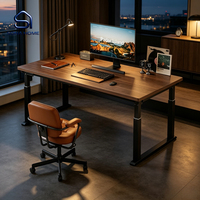 Bureau debout à quatre poteaux et double moteur, avec plateau en bois de caoutchouc ou en Falcataria en option, pour bureaux à domicile, salles d'étude, espaces de jeu et de travail - Ultra-silencieux