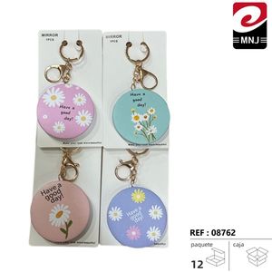 Specchio per il trucco Mnj con portachiavi, rotondo, compatto e portatile, accessorio di moda per donne e ragazze - Product Image 1
