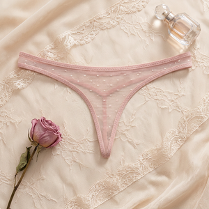 Culottes string sexy en maille à pois pour femmes, couleur unie, taille basse, sous-vêtements respirants ultra-fins transparents, lingerie OEM ODM - Product Image 2