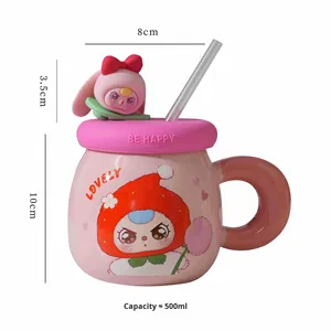 Mug en céramique au design moderne 2025 avec couvercle pour couples, tasse à paille pour enfants, cadeau du Festival Qixi, tasse à eau pour usage domestique pour bébé de trois ans - Product Image 5