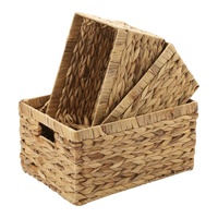 Panier de rangement avec poignées en bois Jacinthe d'eau jonc de mer Panier en osier Plateau de service pour organisateur de cuisine