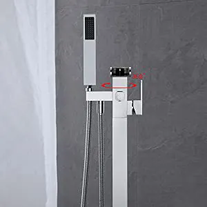 Showers Bathroom Aquacubic Freestanding Tub Filler Waterfall Bathtub Faucet Floor Mount Brass Bathroom Faucets With Hand Shower