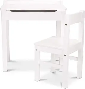 Single Kids Learning Solid Wood Table and Chair Wooden White Color Kids Study Table Set Children Study Desk And Chair