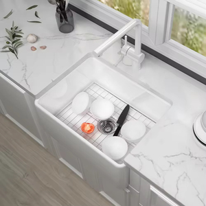 Évier de cuisine Biscuit Fireclay Fluted Farmhouse Apron Front 24 pouces à cuve unique pour cuisine de luxe - Product Image 5