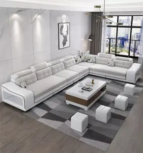 Modern Luxury Living Room Sectional Wedding U Shape White Leather Sofa Set Furniture