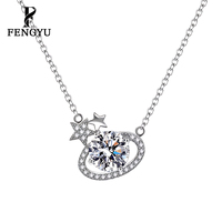 Collier pendentif ovale en zircon géométrique fin pour femmes, argent sterling 925, colliers de mode Planet, bijoux personnalisés en gros