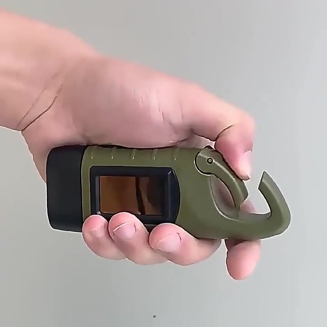 Hand Crank Solar Dynamo Rechargeable Emergency Green LED Flashlight Plastic Mini Keychain Snap Clip for Outdoor Camping Backpack