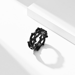 뜨거운 판매 펑크 9mm 가시의 왕관 고딕 스테인레스 스틸 고스 링 9MM 직조 패턴 링 남자 - Product Image 4