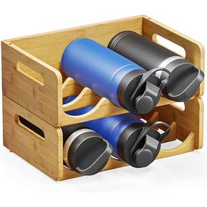 <b>Stackable</b> Bamboo Water Bottle Organizer Rack, Inclined Design Tumbler Cup <b>Storage</b> Holder for Kitchen Cabinet Office Gym Cup - Product Image 2