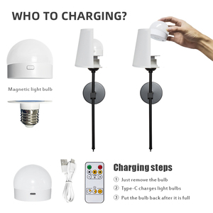 <span class=keywords><strong>Applique</strong></span> murale d'intérieur dorée RGB à intensité variable sans fil, fonctionnant sur batterie, avec télécommande, lot de 2 lampes murales rechargeables - Product Image 6