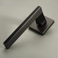 Poignée de porte carrée avec cylindre européen et rosette, ensemble de serrure de porte noir mat, mécanisme intérieur symétrique pour bois