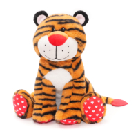 Peluche tigre de 30 cm avec rayures noires, nez rouge et patins à motif cœur, personnage de la jungle assis