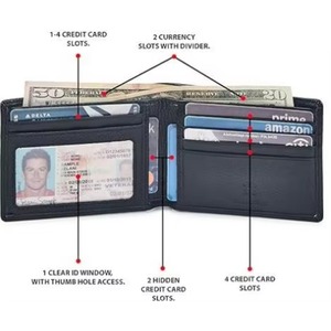 Échantillon gratuit : Portefeuille homme en polyester véritable, fin et élégant, avec blocage RFID, pour poche avant - Fin et stylé avec fenêtre pour carte d'identité, idéal pour offrir - Product Image 5