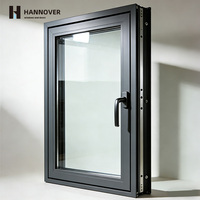 Ventana Moderna Abatible de Doble Acristalamiento con Rotura de Puente Térmico, de Aleación de Aluminio, Vidrio Templado, Rejilla de Seguridad Integrada para Dormitorio, Insonorizada