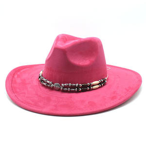 Sombrero de vaquero de gamuza estilo western con ala grande para hombre y mujer, sombrero de vaquera rosa, sombreros Fedora de fieltro - Product Image 5