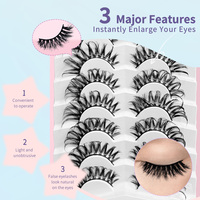 Curling C, Cils en Bande Volume Effet Maquillage Fox Eye, Longueur 10-15mm, Bande de 35mm, Faux Cils Complets, Boîte de 7 Paires, Vente en Gros