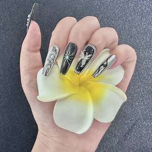 <span class=keywords><strong>Uñas</strong></span> Postizas Personalizadas Negras con Accesorios, Estilo Stiletto, Decoración <span class=keywords><strong>en</strong></span> <span class=keywords><strong>Relieve</strong></span> <span class=keywords><strong>3D</strong></span>, de Lujo para Chicas, para Festivales, Venta al Por Mayor - Product Image 3