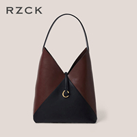 Sac fourre-tout RZCK en cuir véritable et daim, blocs de couleur, luxe, avec fermoir métallique en forme de croissant, grande capacité, à bandoulière unique, pour femme, idéal pour les trajets quotidiens