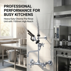 Commercial Kitchen Prep Dishwasher Faucet 2 Handle Wall <b>Mounted</b> Prerinse <b>Spray</b> Tap Chrome Sink Mixer - Product Image 5