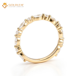 แหวนแต่งงานผู้หญิง Goldleafgem ทอง 14K ประดับเพชรธรรมชาติทรงมาร์คีส์ครึ่งวง 1-2 กะรัต สีขาว D - Product Image 2