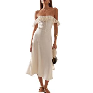 Robe de soirée élégante d'été vintage pour femmes, sans bretelles, épaules dénudées, en dentelle, dos nu, sexy, bretelles spaghetti - Product Image 1