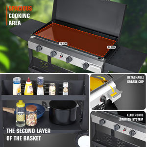 Gril à gaz à dessus plat à 4 brûleurs Plaque chauffante extérieure avec <span class=keywords><strong>table</strong></span> d'appoint - Product Image 3