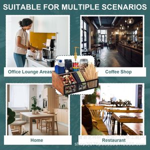 Coffee Station Storage Rack Wooden Organizer 4-7 Compartments Retro Countertop Tea Condiment Holder Multifunctional - Product Image 4