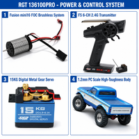 SHOOTER 1/10 RC Crawler RGT 136100PRO 4WD FOC Brushless Metal Ready-to-Go 2S/3S Lipo LED Headlights RC Offroad Hobby Car