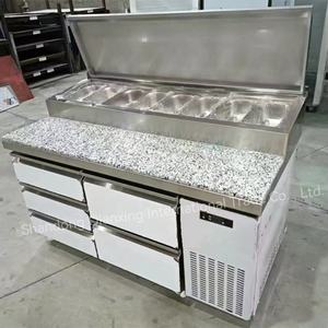 Comptoirs de préparation de réfrigérateur commerciaux Comptoirs de préparation de salade de pizza Préparateur Réfrigérateur Réfrigéré Pré Table <span class=keywords><strong>Saladette</strong></span> - Product Image 5