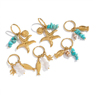 Pendientes de Turquesa de Verano de Acero Inoxidable 316L con Baño de Oro Fino de 14k y 18k, Estilo Hawaiano, Venta al por Mayor para Mujer - Product Image 1
