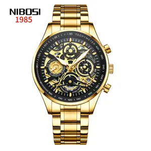 NIBOSI 2385 슈페리어 최고 등급 신상품 크로노그래프 신상품 스테인리스 스틸 밴드와 남성 쿼츠 시계
