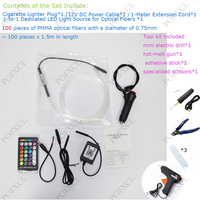 Kit de plafonnier LED 1,5W 12V à fibres optiques en plastique de 0,75 mm pour voiture, étanche IP66, léger, dimmable via application/télécommande/voix