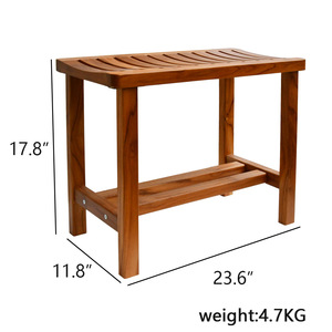 Tabouret de salle de bain en bois, banc de rangement épaissi pour la douche et le changement de chaussures, avec étagère inférieure, couleur bambou - Product Image 4