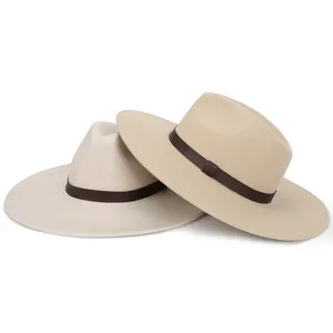 Tùy Chỉnh Unisex Wide Brim 100% Len Úc Mềm Cảm Thấy Mũ Fedora Với Thắt Lưng Da