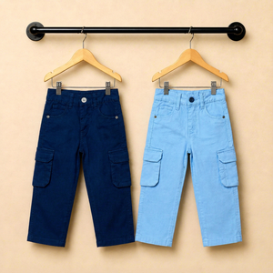 Pantalon cargo décontracté pour garçons, couleur unie, longueur intégrale, 6 poches, taille élastique, tissu sergé léger, lot en stock BD - Product Image 1