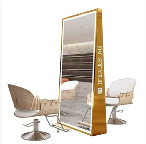 Miroir de salon pleine longueur sur pied avec cadre doré pour salon de coiffure et beauté - Product Image 3