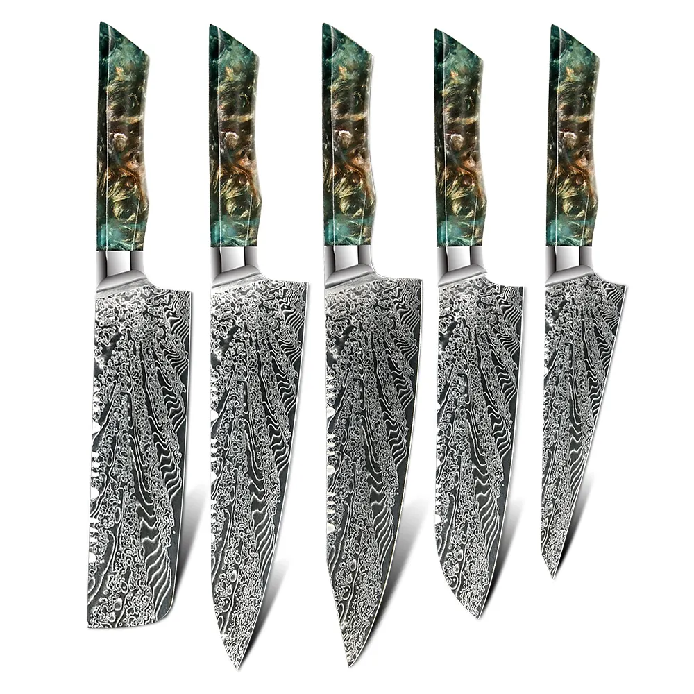 Ensemble de couteaux colorés de Chef, couverts en acier inoxydable de style OEM damas