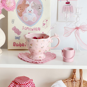 Tazza da caffè in ceramica floreale con fiore rosa con <span class=keywords><strong>cuore</strong></span> di ragazza carina con manico per regalo di amici - Product Image 2