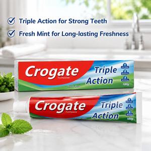 <span class=keywords><strong>Dentifrice</strong></span> Crogate <span class=keywords><strong>Triple</strong></span> <span class=keywords><strong>Action</strong></span> à la menthe fraîche 100g, 3 en 1 : Dents plus fermes + Haleine rafraîchissante + Blanchiment des surfaces - Product Image 1