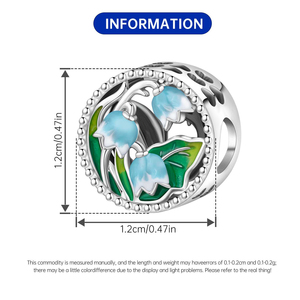 Charm a forma di <span class=keywords><strong>campanula</strong></span> in rame argentato, distanziatore a barilotto traforato, smalto lucido sfumato bianco azzurro con zirconi - Product Image 4