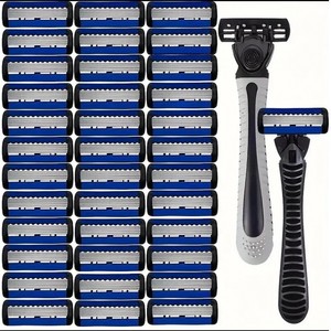 Manual <b>Razor</b> 6 Layer Stainless Steel Blades For Men Face Shaving Replacement <b>Heads</b> Black Handle - Product Image 2