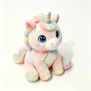 Lindo unicornio de peluche gordo y tierno, peluche de unicornio suave y peludo con lazo, peluche de unicornio arcoíris pastel. - Product Image 4