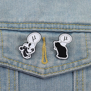 Hitam kucing sapi mengatakan Mu Enamel Pin lucu Pun hewan kartun bros kerah Lapel ransel lencana hadiah perhiasan grosir - Product Image 1