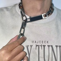 Collier en acier inoxydable à maillons géométriques, double anneau, chaîne de clavicule, bijoux gothiques tendance, hip-hop pour hommes