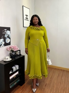 Высокое качество, прямые продажи с фабрики, Miyake, простые модные женские платья с длинным рукавом с поясом, элегантные свободные однотонные женские повседневные платья - Product Image 2