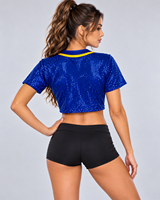 Maillot de baseball personnalisé à sequins pour femme, uniforme scintillant pour équipe de cheerleading, haut à manches courtes boutonné avec logo
