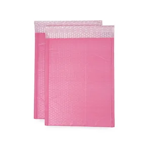 Sobres de correo de burbujas de polietileno, color rosa, respetuosos con el medio ambiente, con logo impreso personalizado, para protección de envío